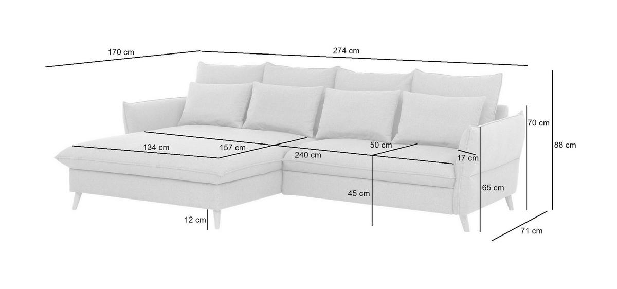 Eckschlafsofa Walter Grau S: 274 cm - Buchefarben/Grau, Design, Textil (170/274cm) - Livetastic