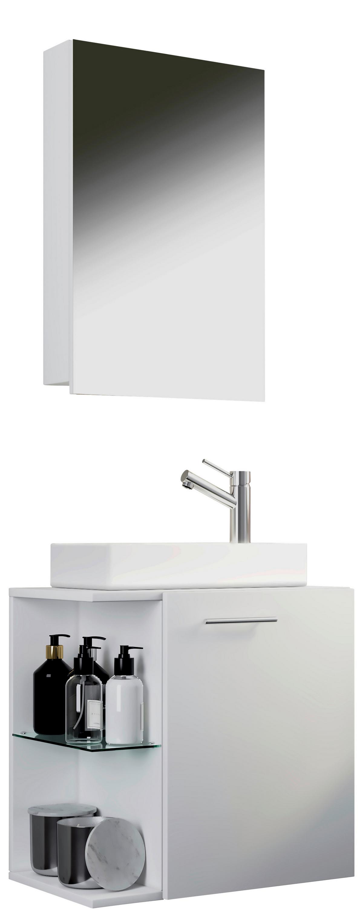 Badmöbel-set 3-tlg. Hängend Hausa B: 63 Cm Weiß - Weiß, MODERN, Keramik/Holzwerkstoff (52cm) - MID.YOU