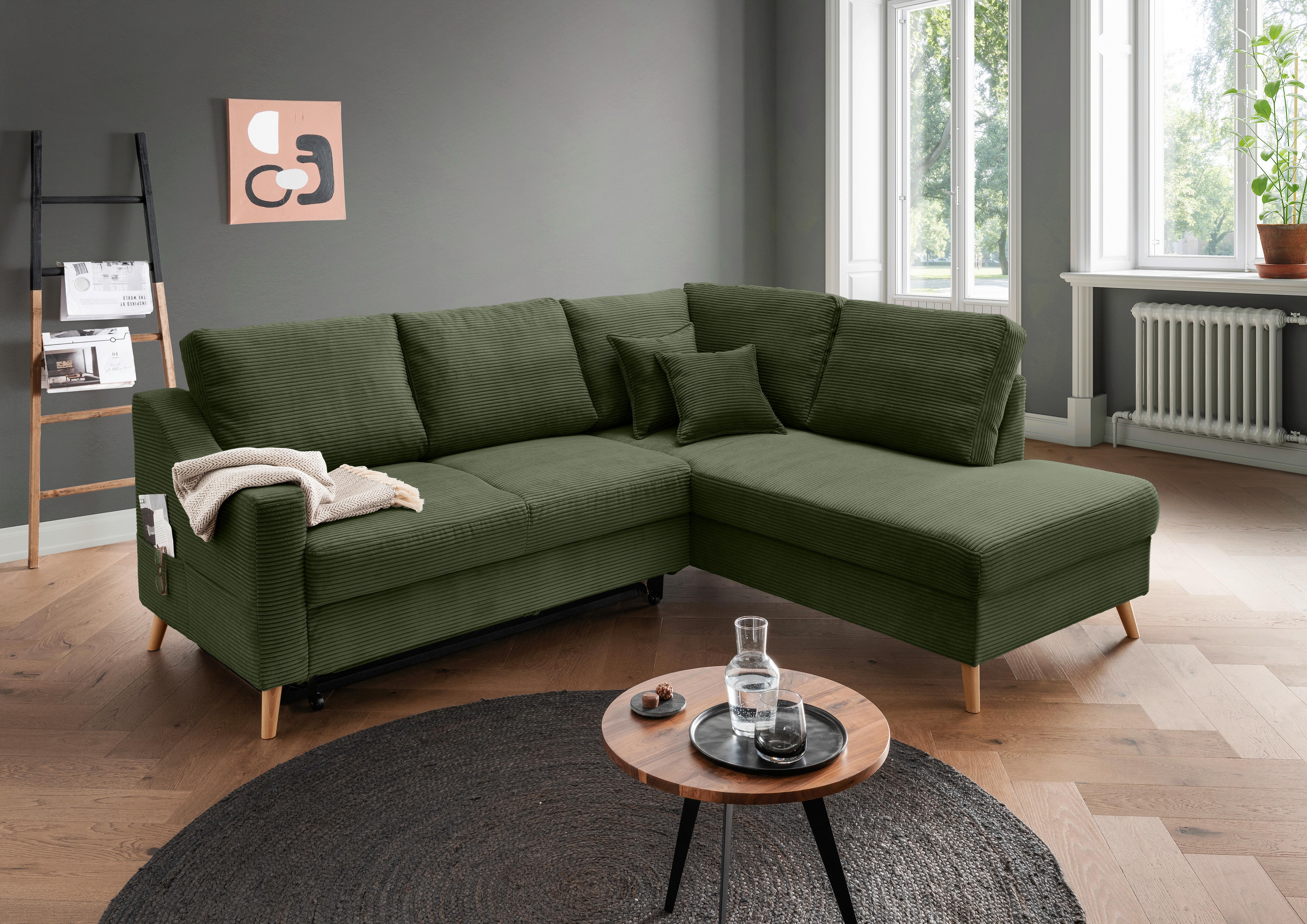 Ecksofa Valentina Dunkelgrün S: 230x200 Cm - Dunkelgrün/Naturfarben, MODERN, Textil (230/200cm) - Livetastic