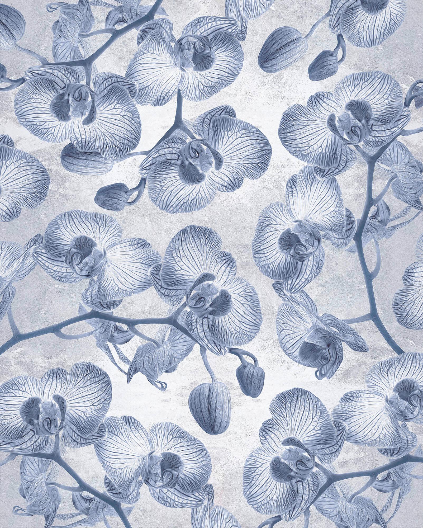 Vliestapete Orchidée - Blau/Weiß, Basics (200/250cm) - Komar