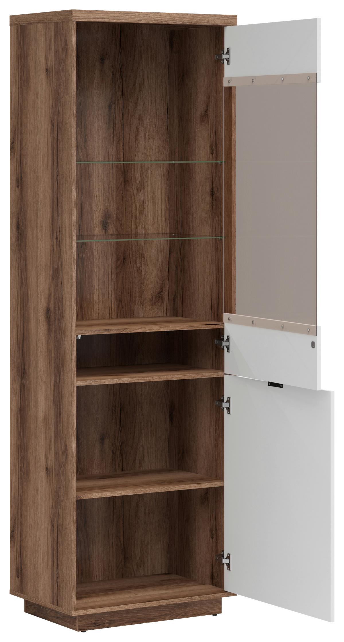 Vitrine Forn Glass-Door Cabinet - Weiß Hochglanz/Eichefarben, Design, Glas/Holzwerkstoff (64/200,5/42,5cm)