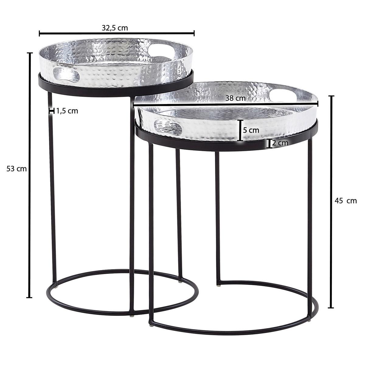 Beistelltischset Silberfa./schwarz D:32,5/38cm - Silberfarben/Schwarz, MODERN, Metall (32,5/32,5/53cm) - MID.YOU