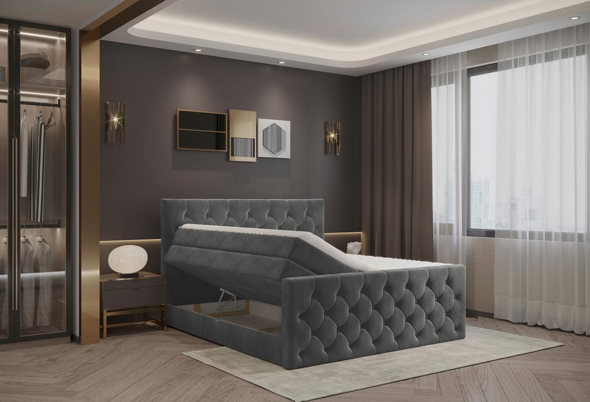 Boxspringbett Swing 19 Graphitfarben 140x200 cm H2 - Schwarz/Graphitfarben, ROMANTIK / LANDHAUS, Textil (144/121/212cm) - James Wood