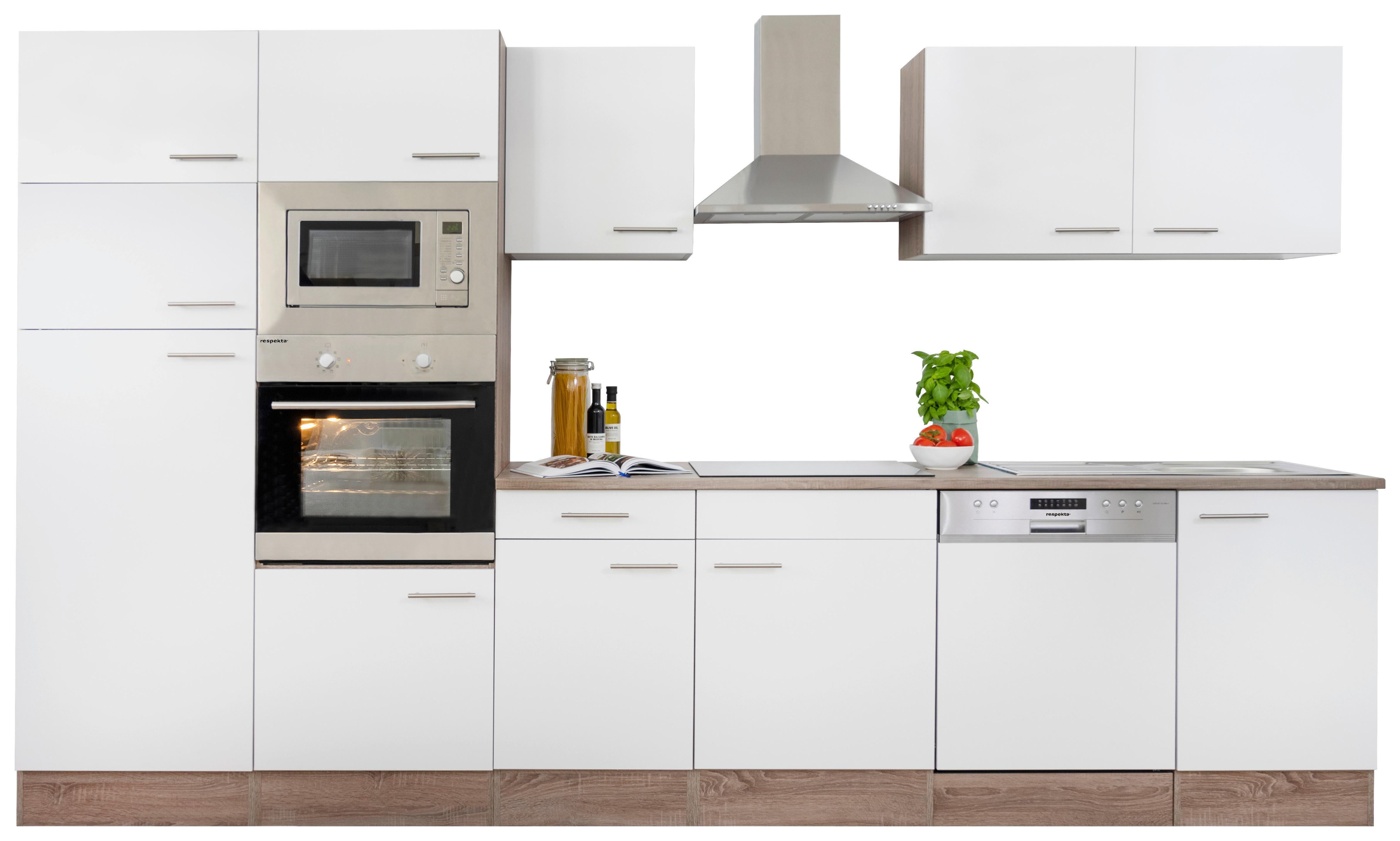Küchenzeile mit Geräten B: 340 cm Eiche Dekor/Weiß - Eichefarben/Weiß, Design, Holzwerkstoff (340cm) - Respekta