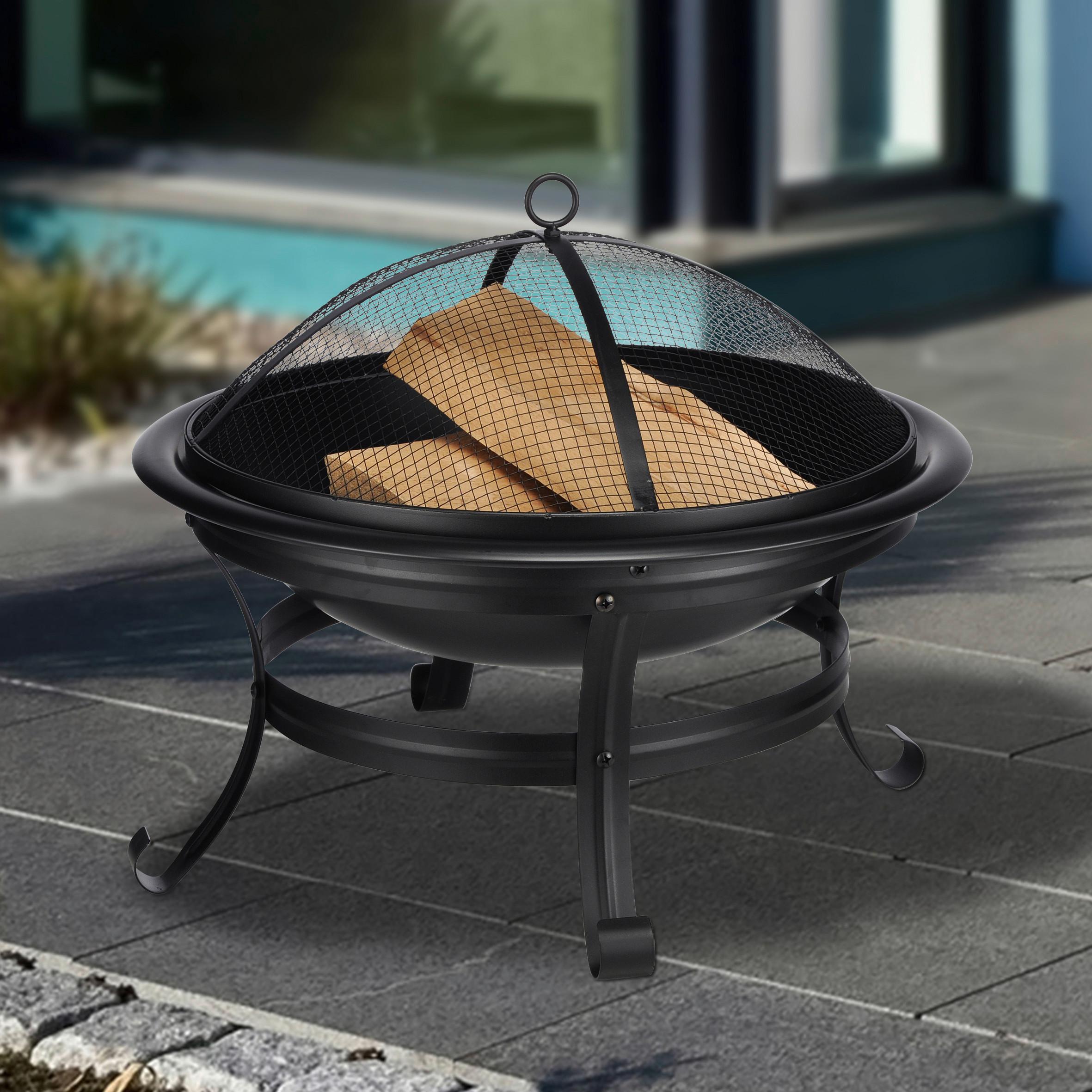 Feuerstelle Ø 55 cm inkl. Funkenschutz und Schürhaken - Schwarz, Basics, Metall (55/48cm)
