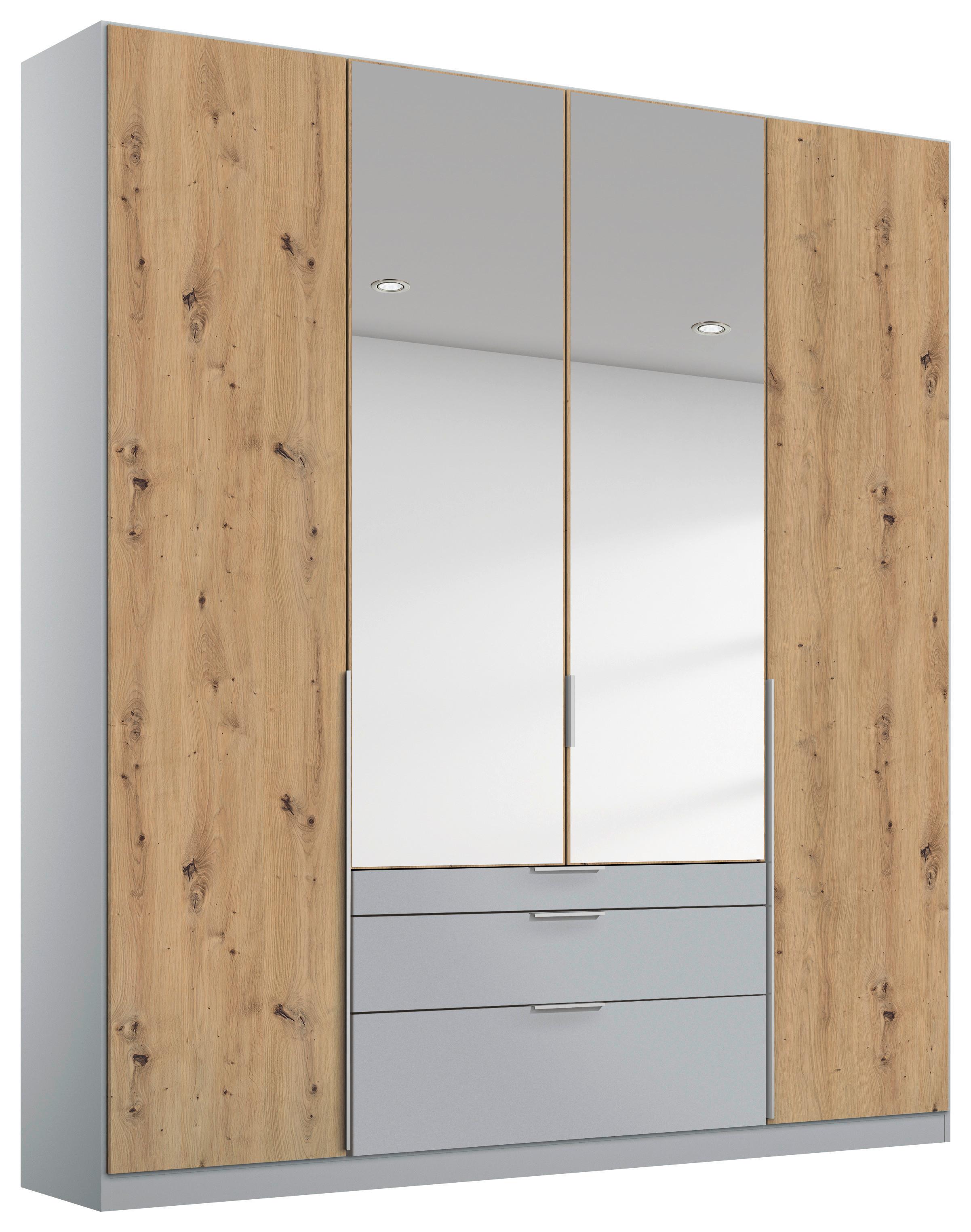 Drehtürenschrank mit Spiegel 181 cm Alabama Extra Hellgrau - Silberfarben/Hellgrau, MODERN, Holzwerkstoff (181/229/54cm)