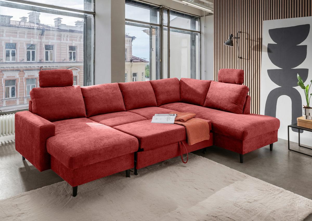 Wohnlandschaft Passione Rot U: 153x305x200 cm - Rot/Schwarz, MODERN, Textil (153/305/200cm) - Livetastic