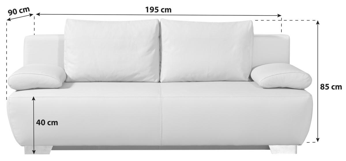 Schlafsofa Mit Kissen Nikita Leder - Chromfarben/Beige, KONVENTIONELL, Leder (195/85/90cm) - Livetastic