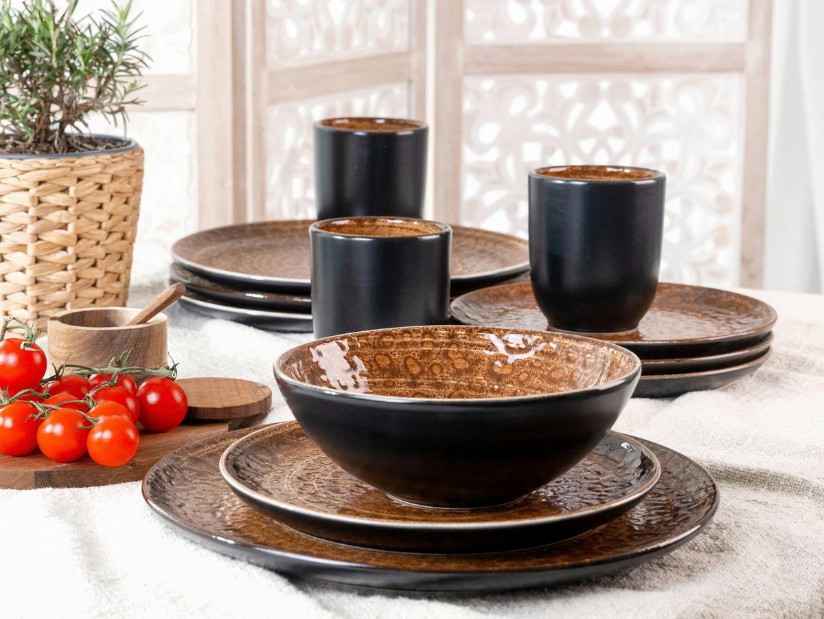 Kombiservice Steingut 4 Personen Geschirr Set - Schwarz/Braun, Keramik (40/33,5/32cm) - Creatable