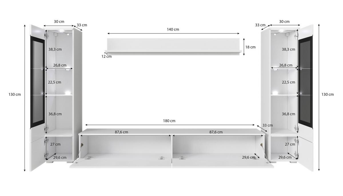 Obývací stěna VERA II dub Artisan - šedá/dub artisan, Basics, kompozitní dřevo/plast (240/130/33cm) - Livetastic