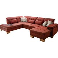 Sedací souprava U ELLA, levá, cihlová, s funkcemi - divoký dub/terracotta, Moderní, dřevo/textil (243/341/185cm)