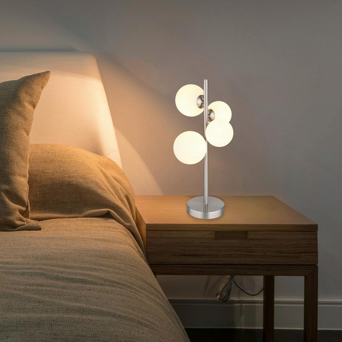 LED-Tischleuchte 56140-4t - Opal/Nickelfarben, KONVENTIONELL, Glas/Kunststoff (27/23cm) - Globo