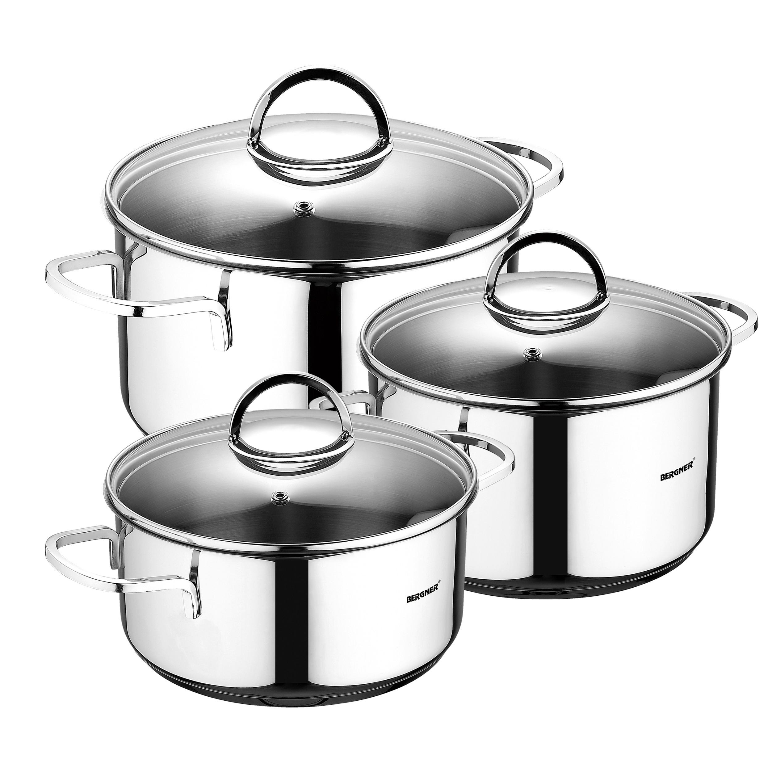 Kochtopfset Edelstahl 6-teilig - Edelstahlfarben/Transparent, Trend, Glas/Metall