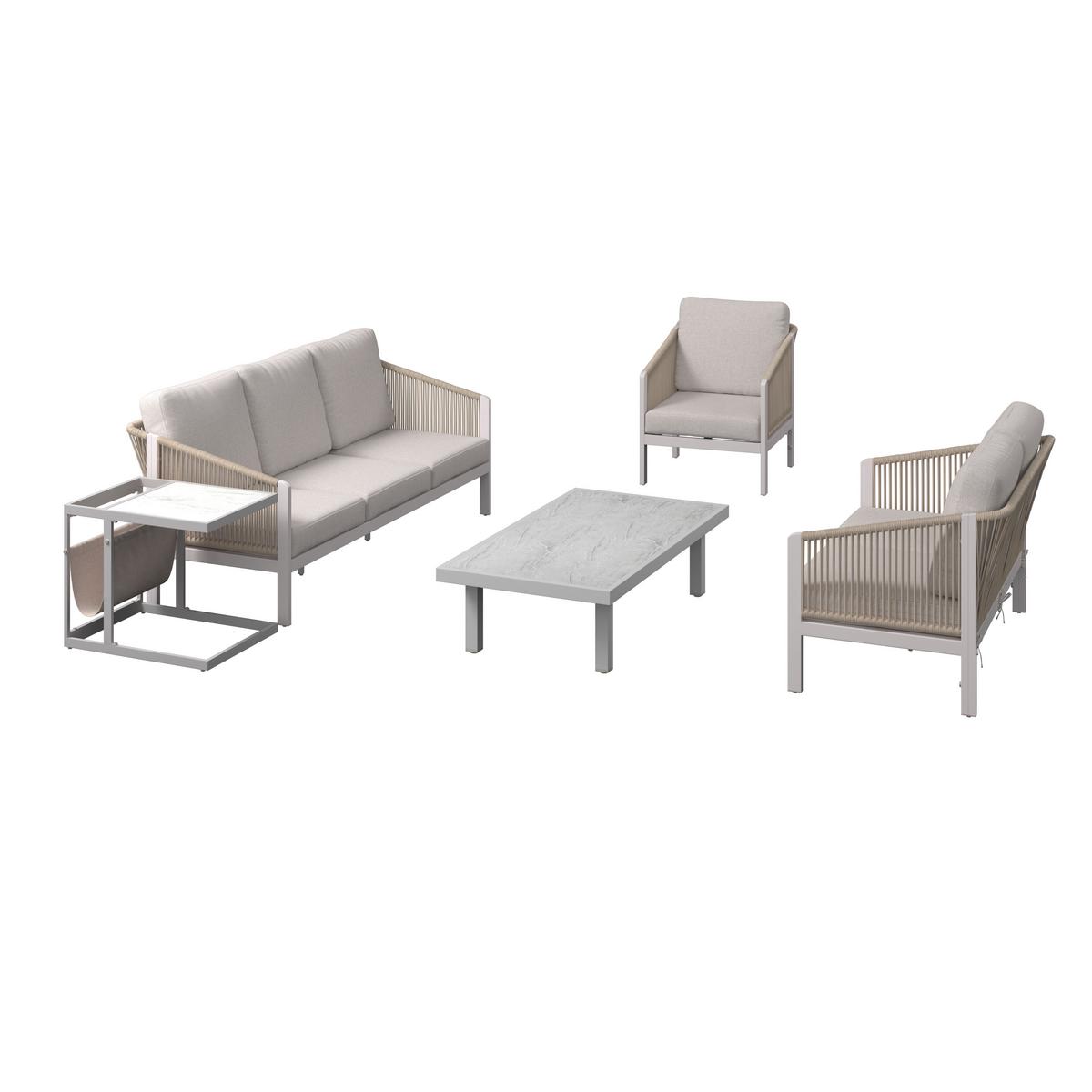 Beistelltisch Palma - Grauweiß/Weiß, MODERN, Glas/Textil (65/55/48cm) - Beldano