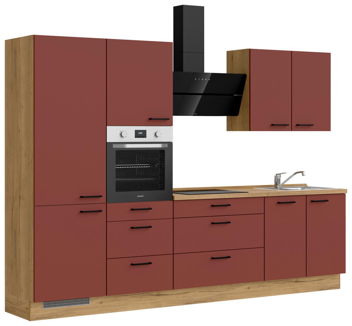 Küchenleerblock Easytouch High-Line, H4 Links - Eichefarben/Rot, MODERN, Holzwerkstoff (300cm) - Nobilia