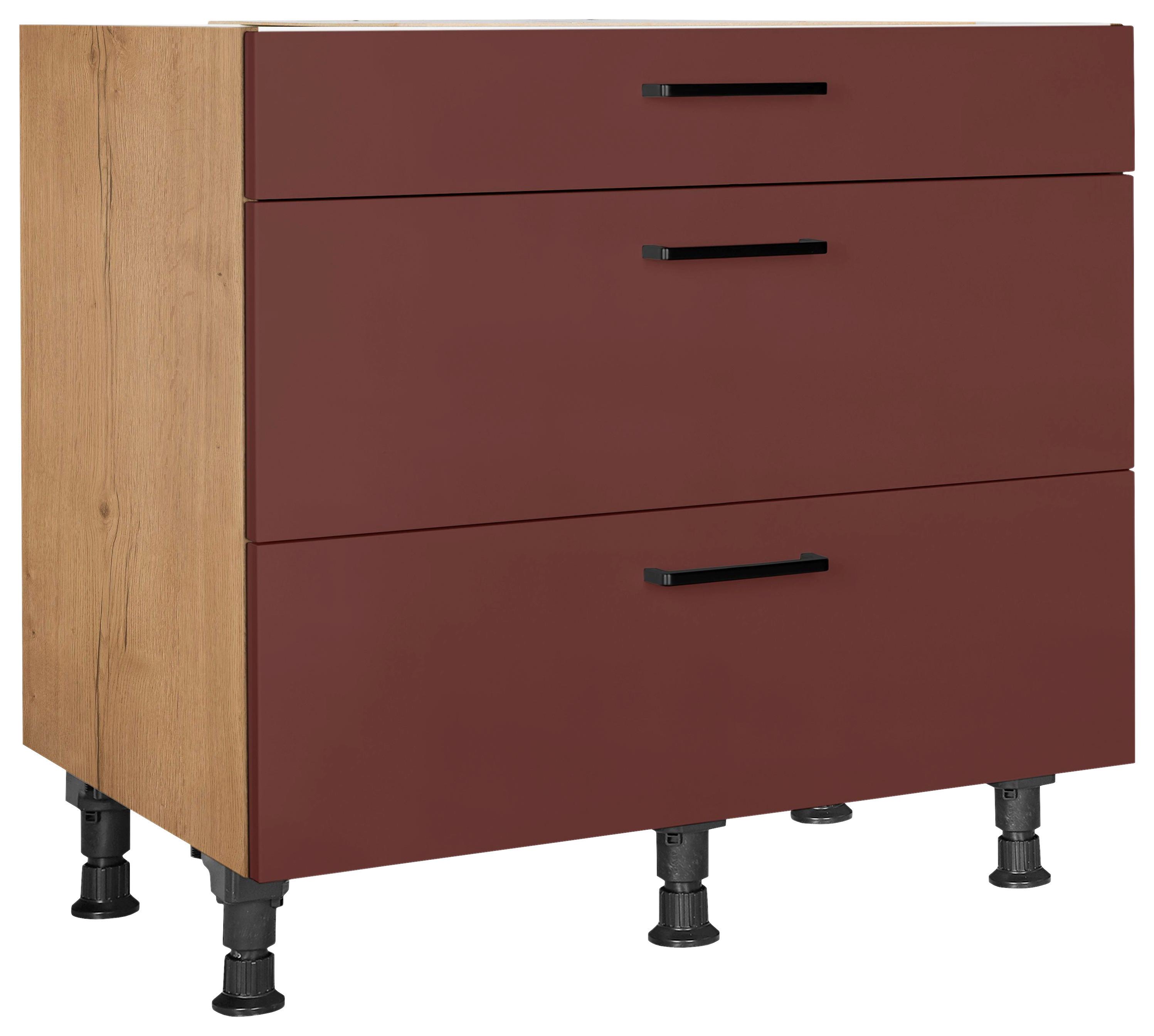 Schubkastenunterschrank Easytouch - Eichefarben/Rot, MODERN, Holzwerkstoff (90/87/56cm) - Nobilia