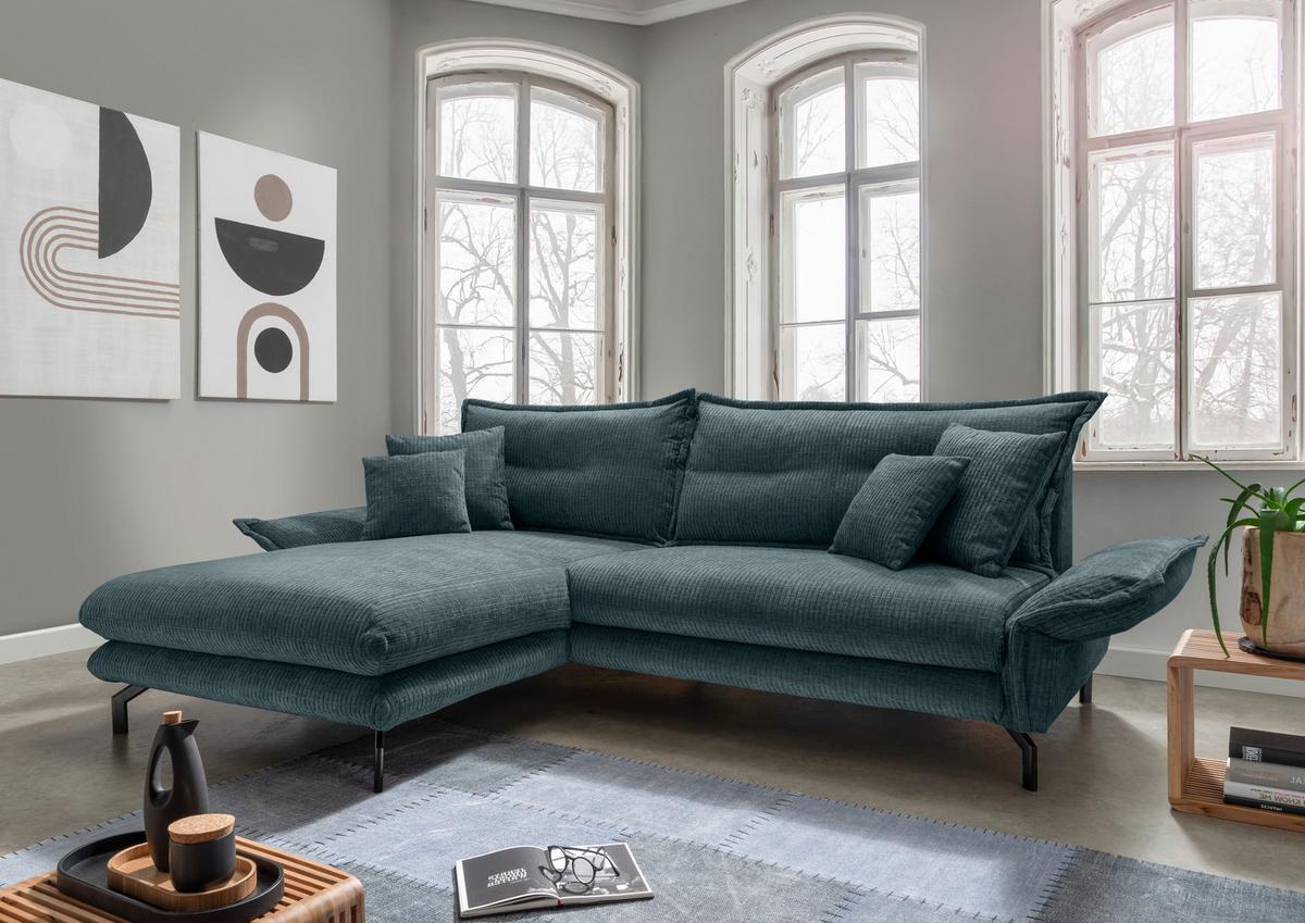 Ecksofa Lava - Blau/Schwarz, Design, Textil (180/255cm) - Livetastic