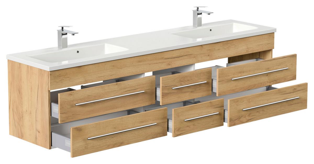 WASCHTISCHKOMBI Geant, Eichefarben B: 200 cm - Eichefarben/Weiß, Basics, Holzwerkstoff/Stein (200cm) - MID.YOU