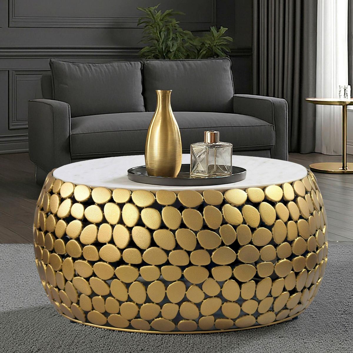 Couchtisch Goldfarben B: 66 cm - Goldfarben, Design, Stein/Metall (66/32/66cm) - Livetastic
