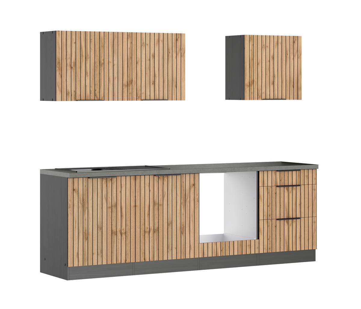 Küchenleerblock Liverpool Graphit/Eiche Dekor B: 240 cm - Schieferfarben/Eiche Wotan, Basics, Holzwerkstoff (240cm) - Held