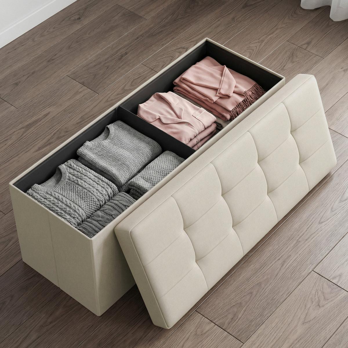 ÚLOŽNÝ BOX NA SEDENIE KRÉMOVÁ - krémová, Trend, kompozitné drevo/textil (110/38/38cm) - Boxxx