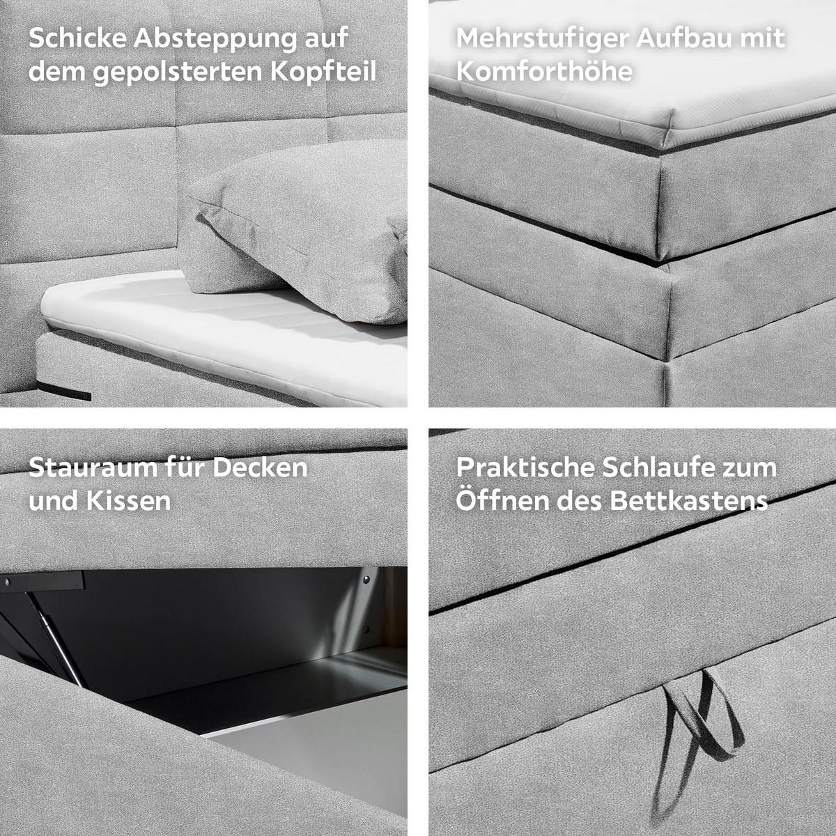Boxspringbett Mit Topper & Bettkasten 120x200 Tacoma 3 - Silberfarben, KONVENTIONELL (120/200cm) - MID.YOU