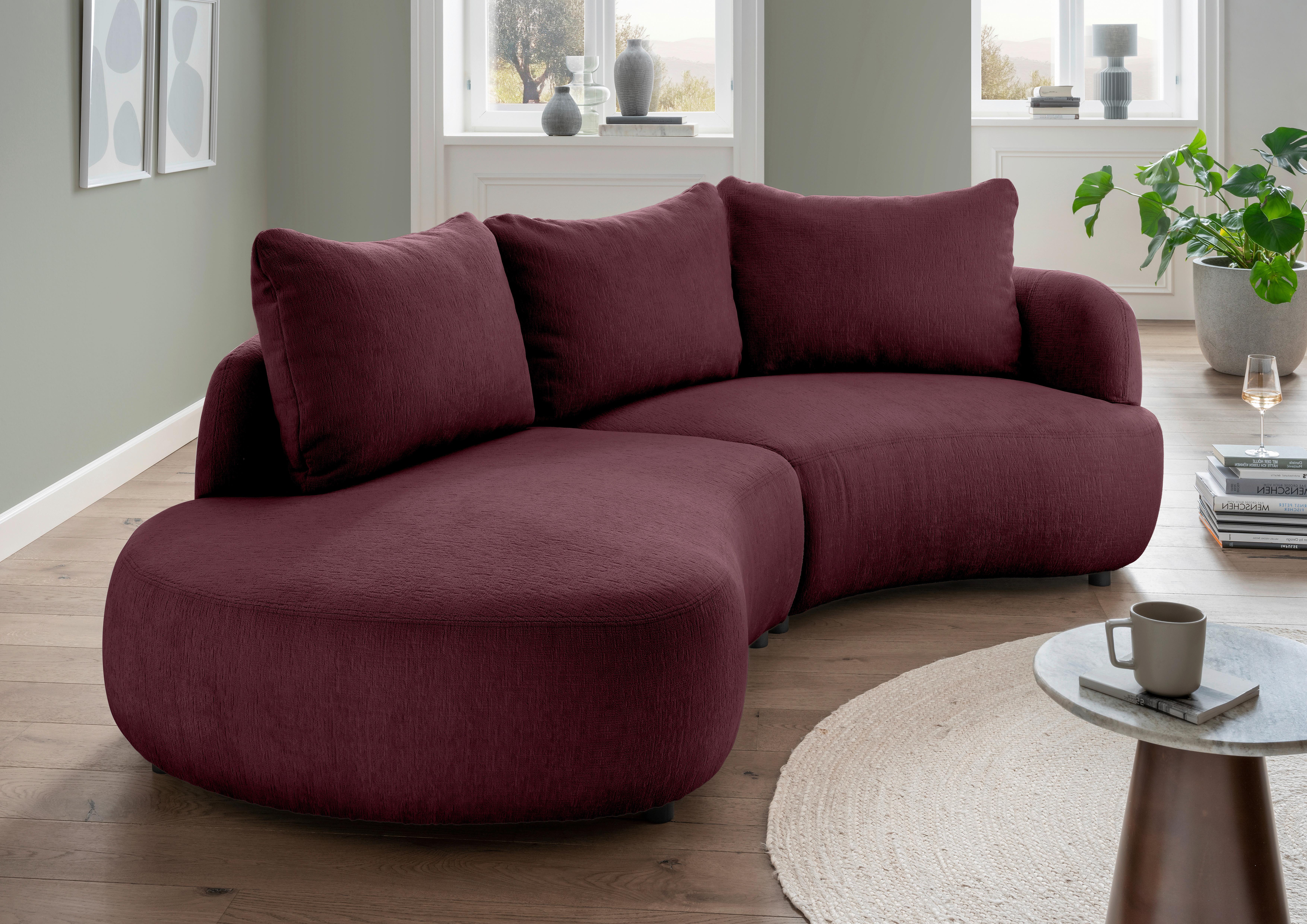 Ecksofa Doppo, Bordeaux S: 250x139 cm - Bordeaux/Schwarz, MODERN, Textil (250/139cm) - Livetastic
