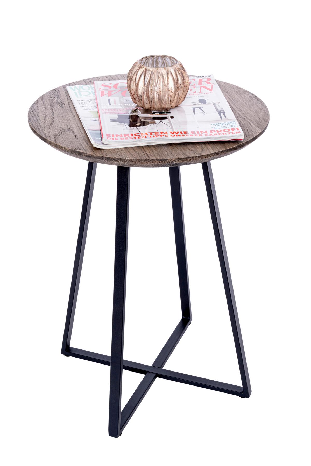 Beistelltisch Justus Schwarz/Eiche dunkel H: 55cm - Eiche dunkel/Schwarz, Natur, Holz/Metall (40/55cm)
