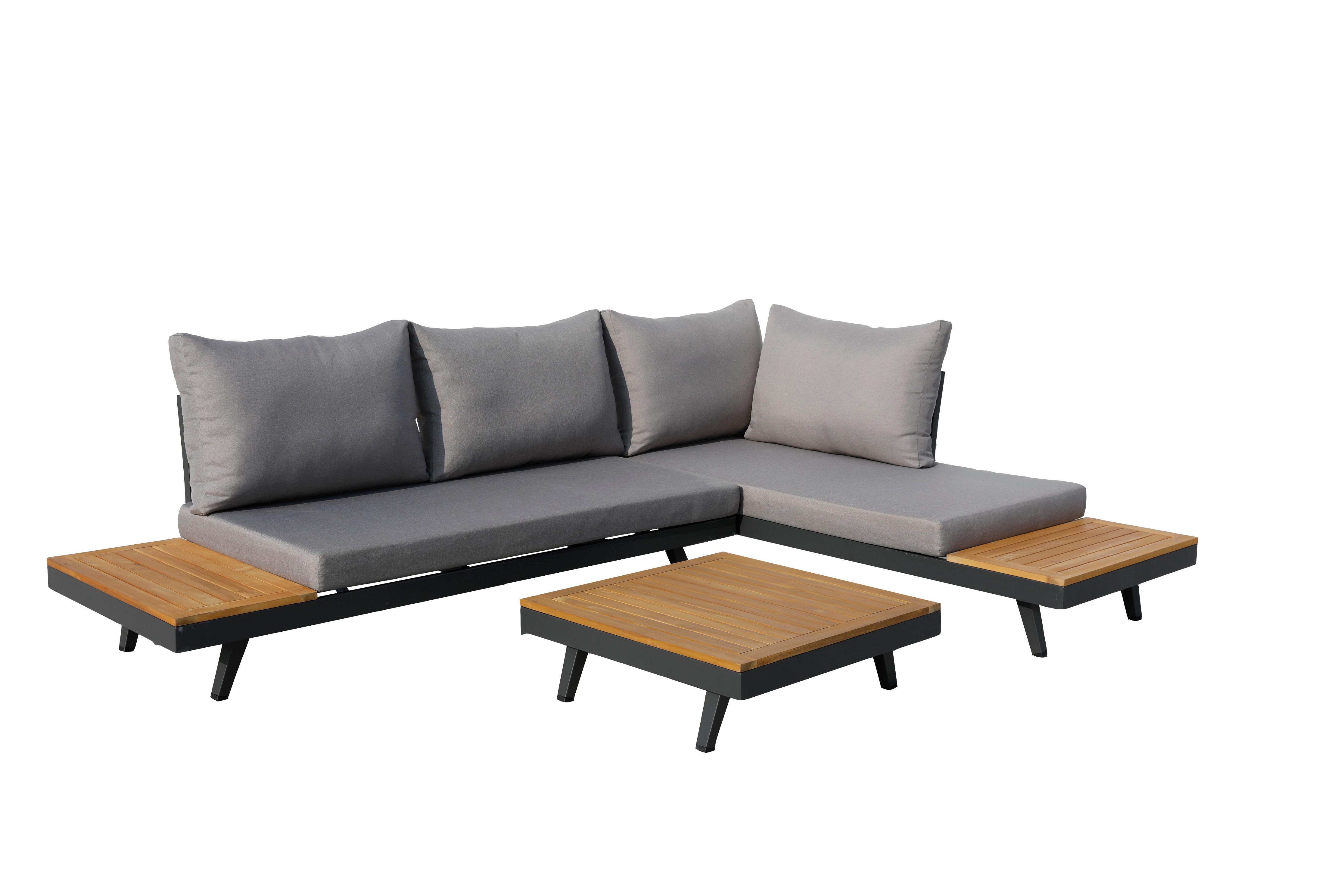 Loungegarnitur 3-tlg. Naxos Holz/metall/textil Mit Kissen - Anthrazit/Silberfarben, Basics, Holz/Textil (175/175cm) - Gardenson