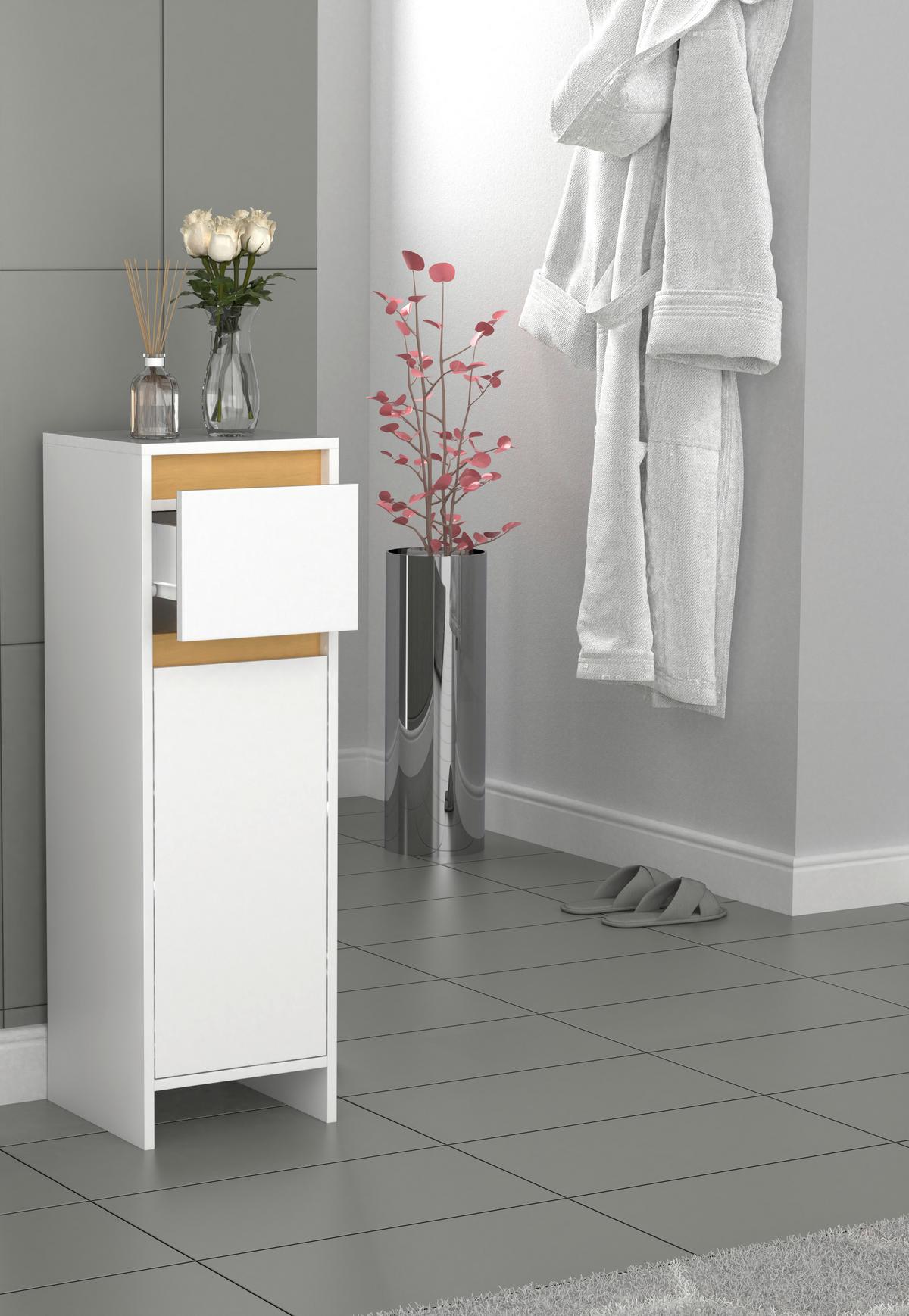 Highboard Malira Weiß/Eiche Dekor B:30cm - Honigeiche/Weiß, MODERN, Holzwerkstoff (30/95/30cm) - MID.YOU