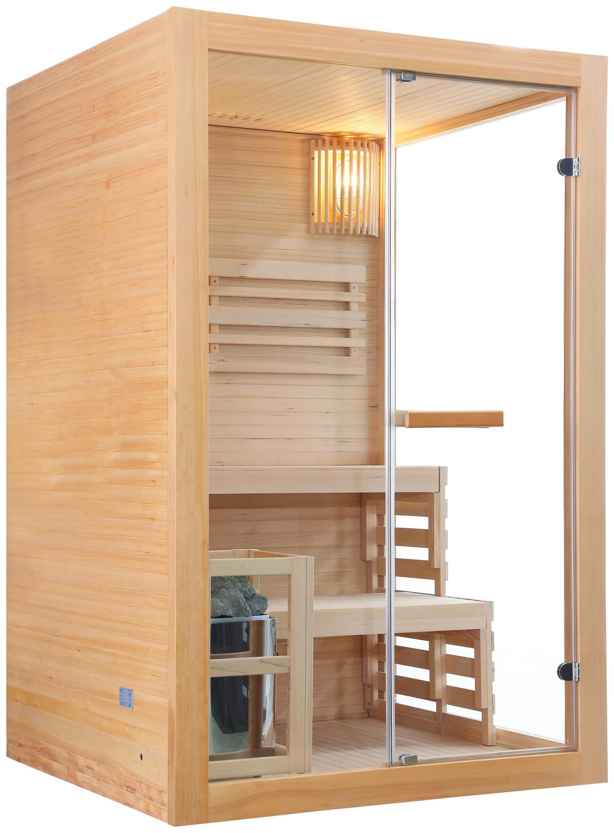 Finnische Panoramasauna BxHxT: 130x120x200 cm - Naturfarben, Basics, Glas/Holz (130/120/200cm) - Sanotechnik