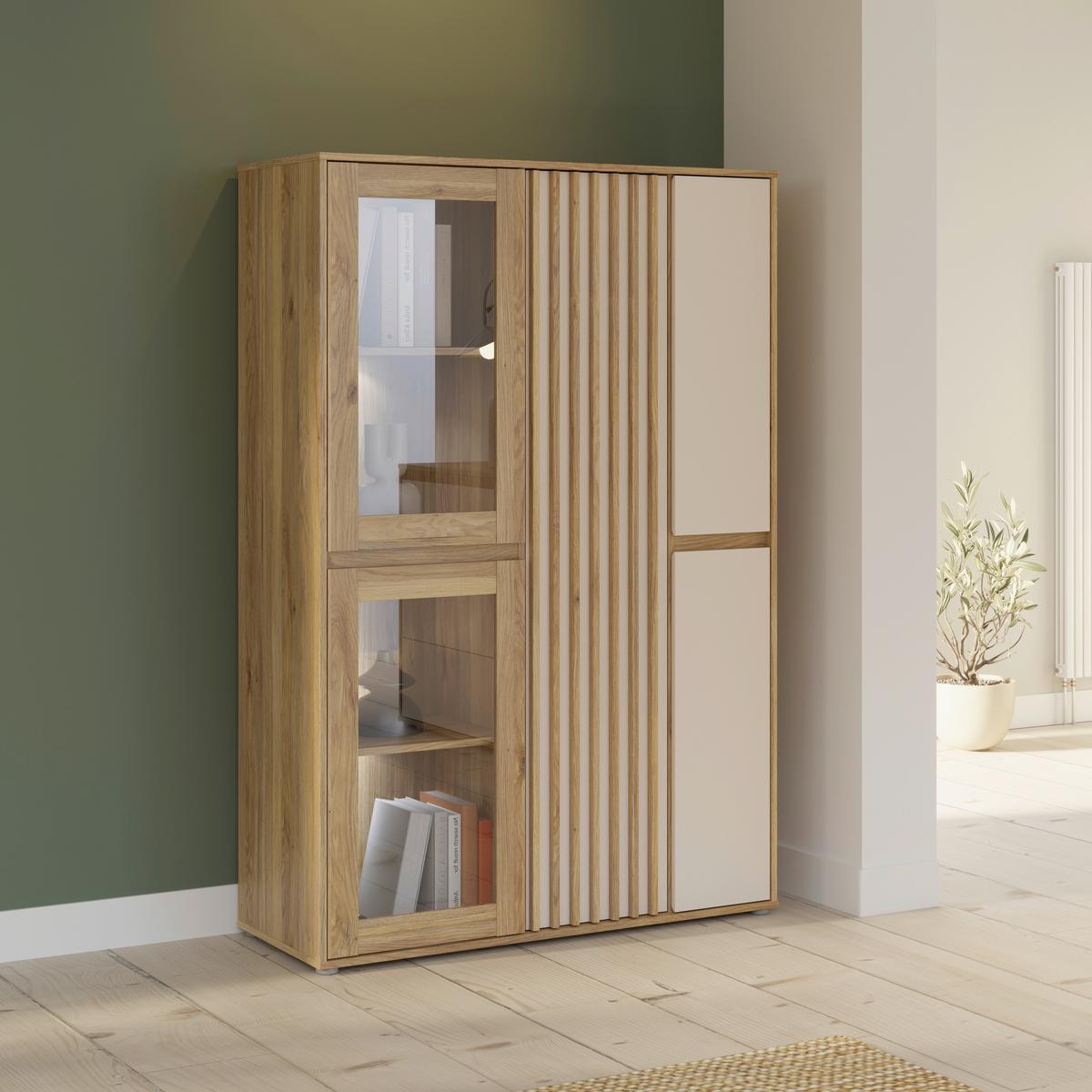 Vitrin Eliston - tölgyfa színű/homokszínű, Natur, műanyag/faalapú anyag (109,3/161,7/41,5cm) - Modern Living