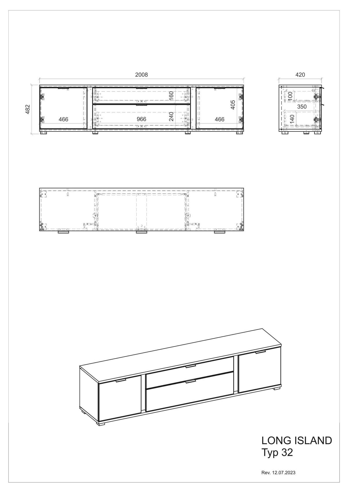 Lowboard Long Island Weiß/Eiche Wotan B: 200 cm - Silberfarben/Eiche Wotan, Design, Holzwerkstoff (200/45/42cm) - MID.YOU