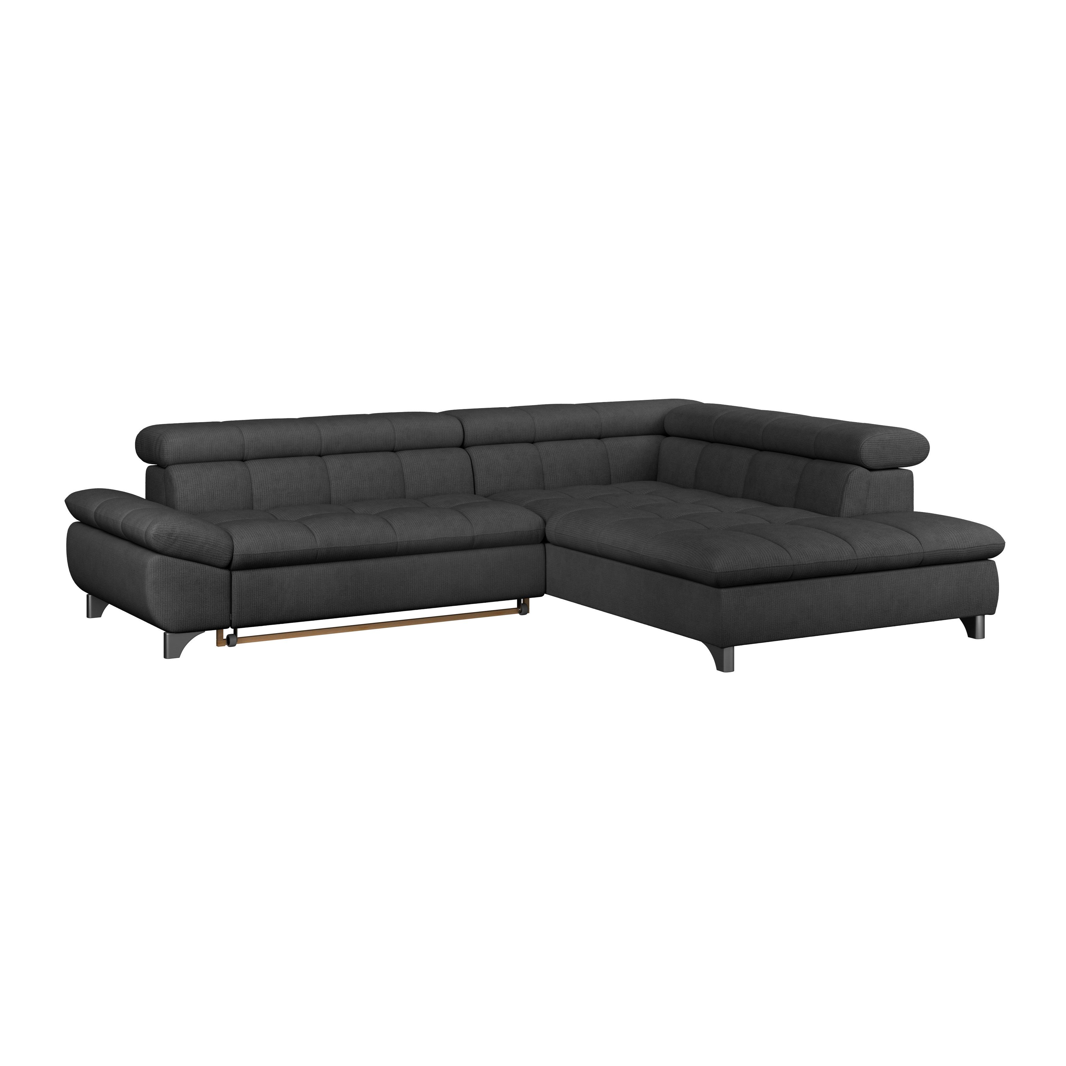 Rohová sedačka GEMINI S, pravá, čierna ženilka - čierna/chrómová, Konventionell, kov/textil (312/234cm)