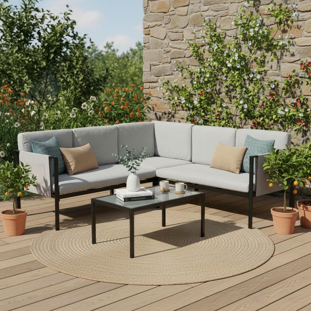 Loungegarnitur Kos - Anthrazit/Grau, MODERN, Textil/Metall - Gardenson