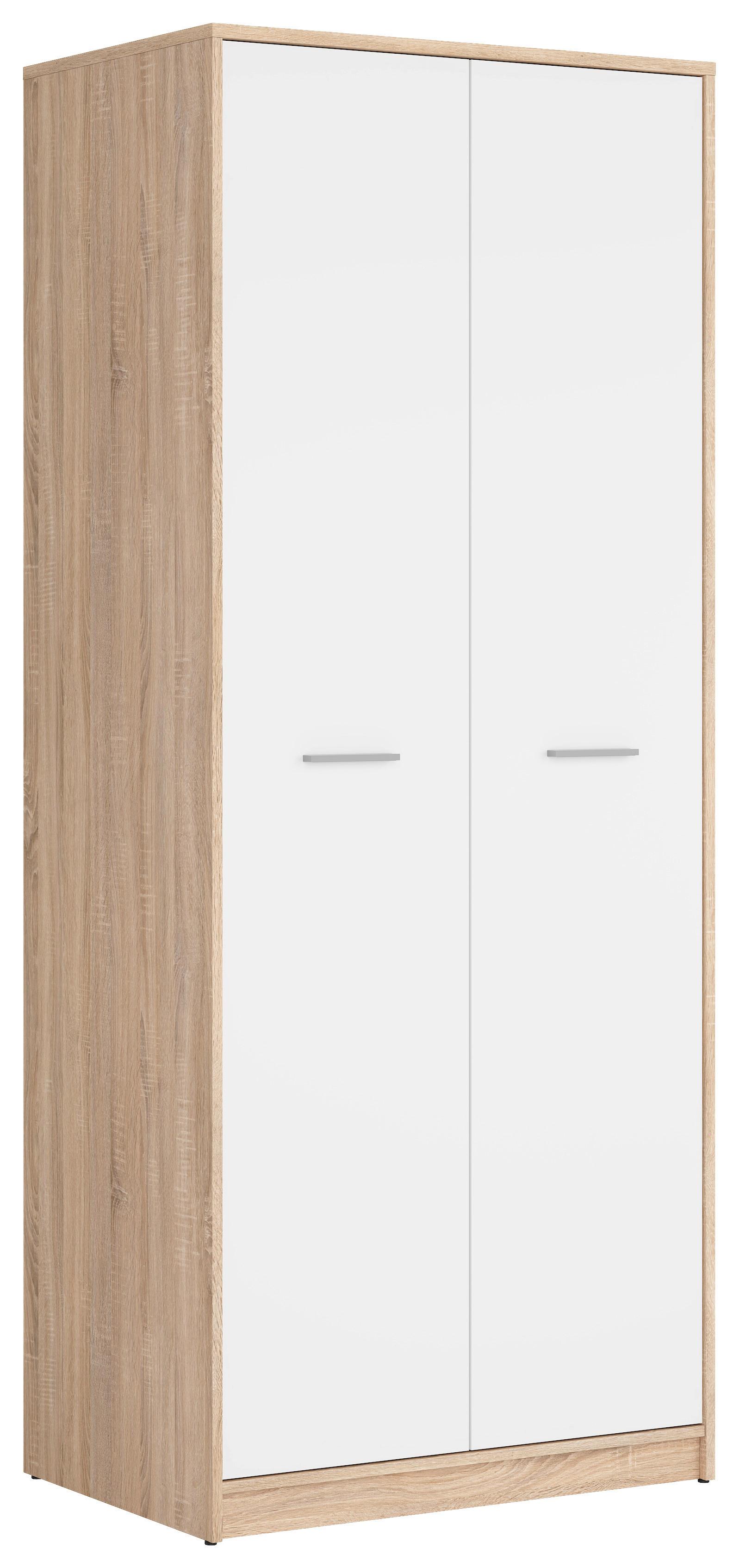 Drehtürenschrank 80cm Nepo Plus Weiß/Sonoma Eiche - Weiß/Sonoma Eiche, MODERN, Holzwerkstoff (80/197/54,5cm) - Livetastic