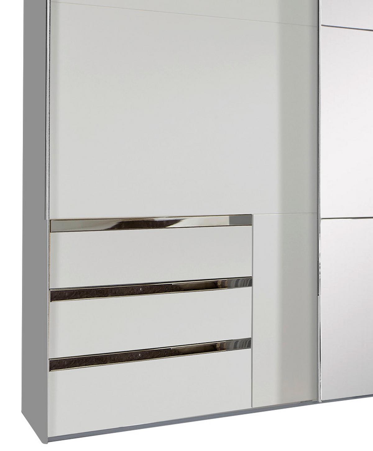 Schwebetürenschrank Mit Spiegel + Laden 300cm Level 36a, Weiß - Silberfarben/Weiß, MODERN, Glas/Holzwerkstoff (300/216/65cm) - MID.YOU