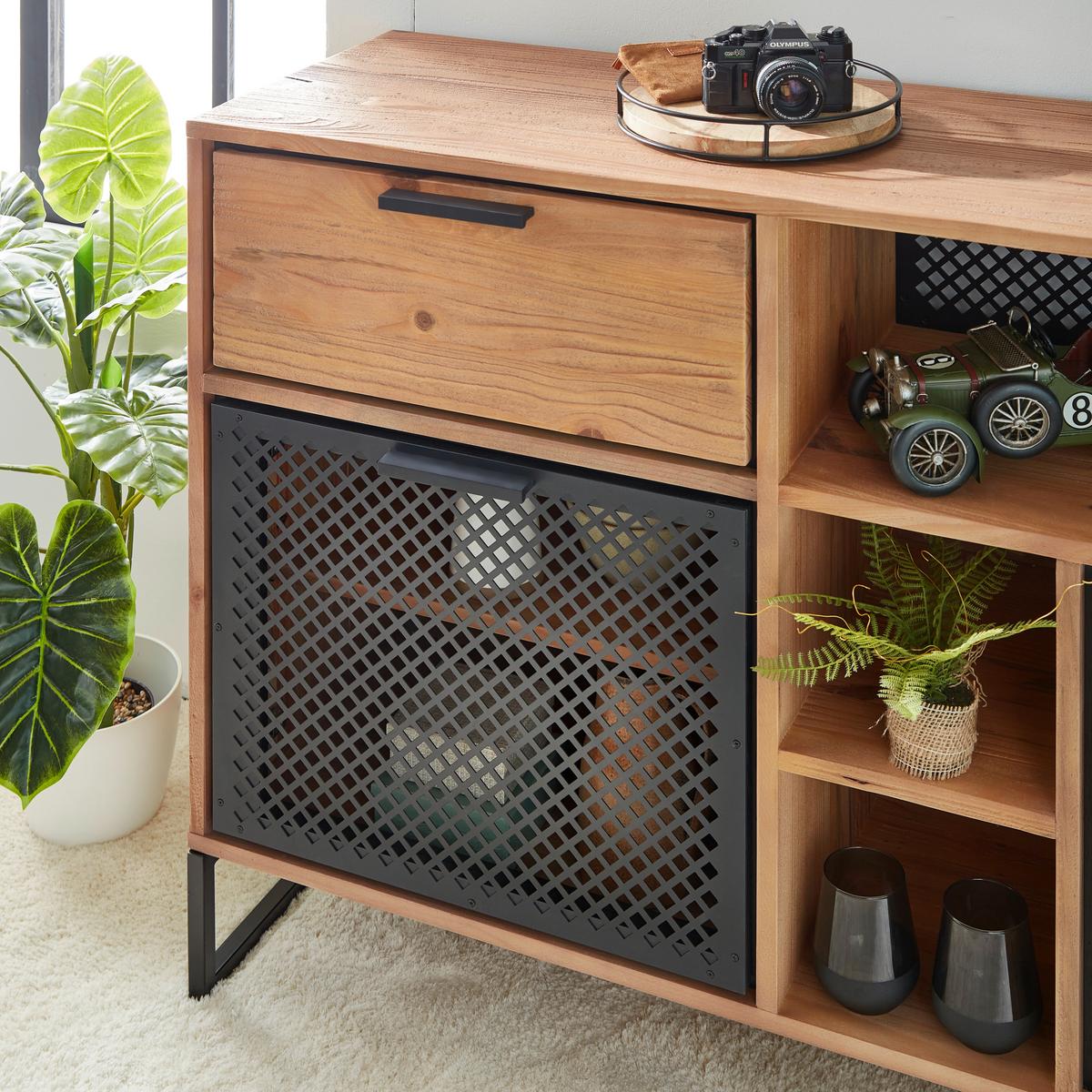 ŠIROKÁ KOMODA RUSTY - přírodní barvy/antracitová, Moderní, kov/dřevo (169/89/40cm) - Zandiara