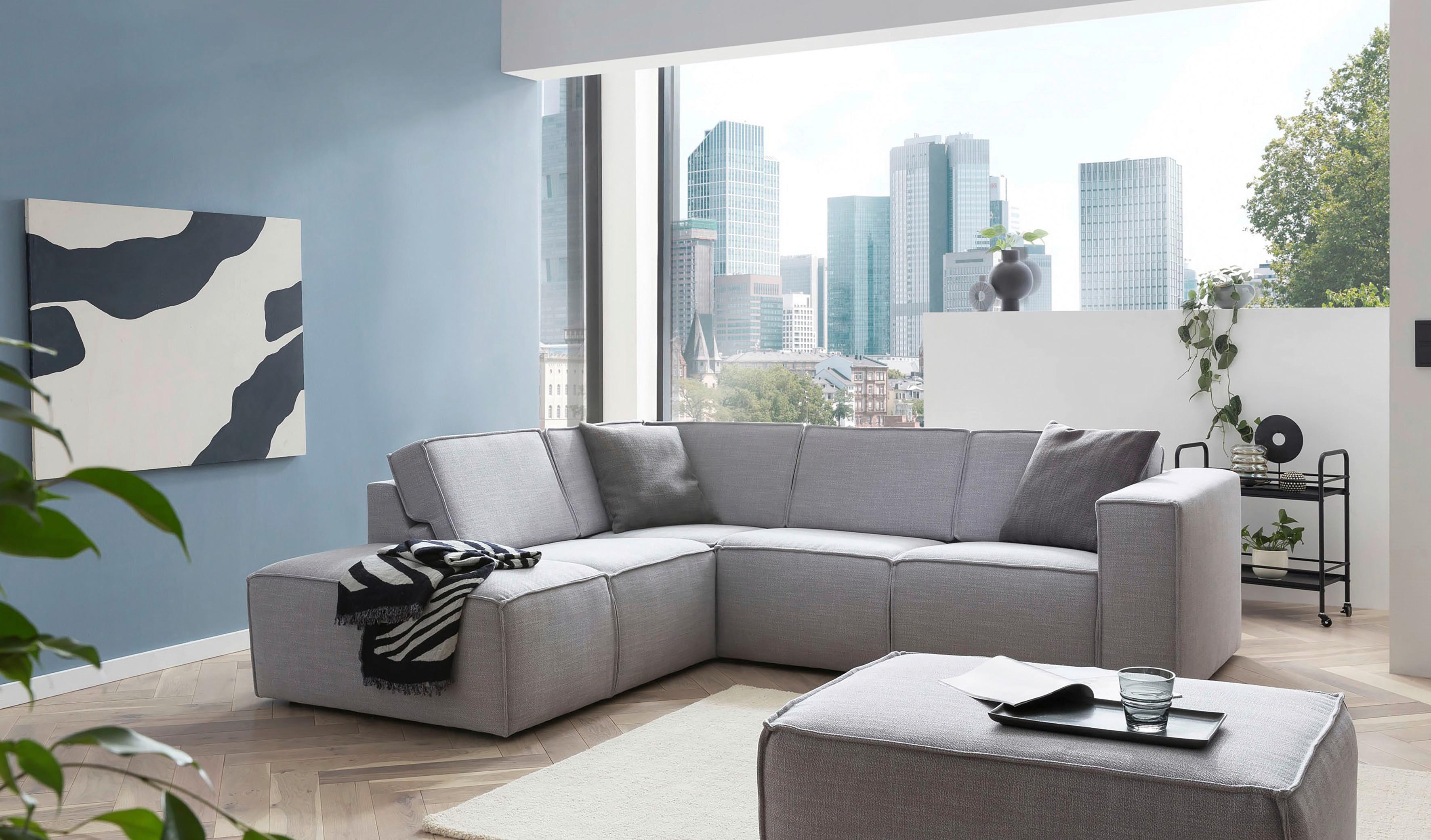 Ecksofa Dice Grau 220x275 Cm - Schwarz/Grau, MODERN, Textil (220/275cm) - Trendmanufaktur
