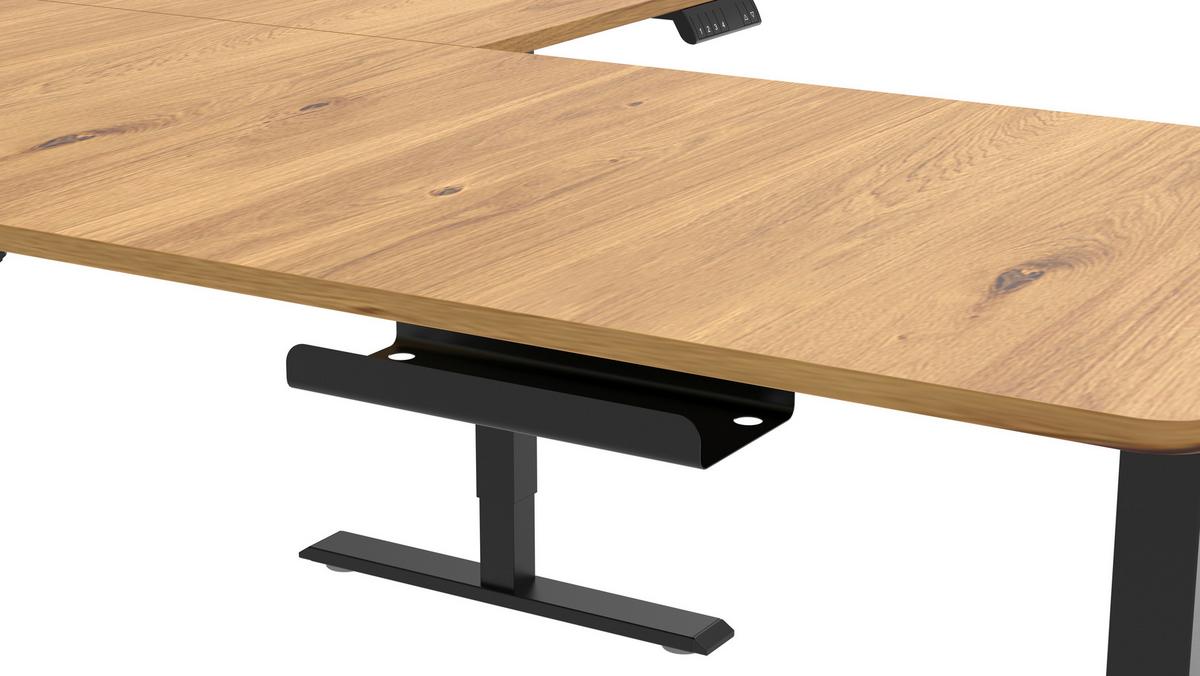 Eckschreibtisch Nimi Schwarz/Eiche L: 160cm - Plankeneiche/Schwarz, MODERN, Holzwerkstoff/Kunststoff (160/160/72-117cm) - Livetastic