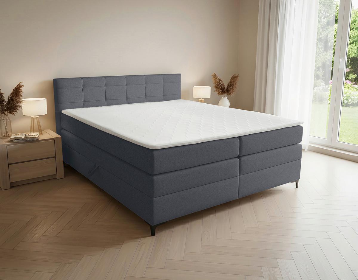 Boxspringbett Mitto mit Topper 160x200 cm - Blaugrau/Schwarz, KONVENTIONELL, Textil/Metall (160/200cm)