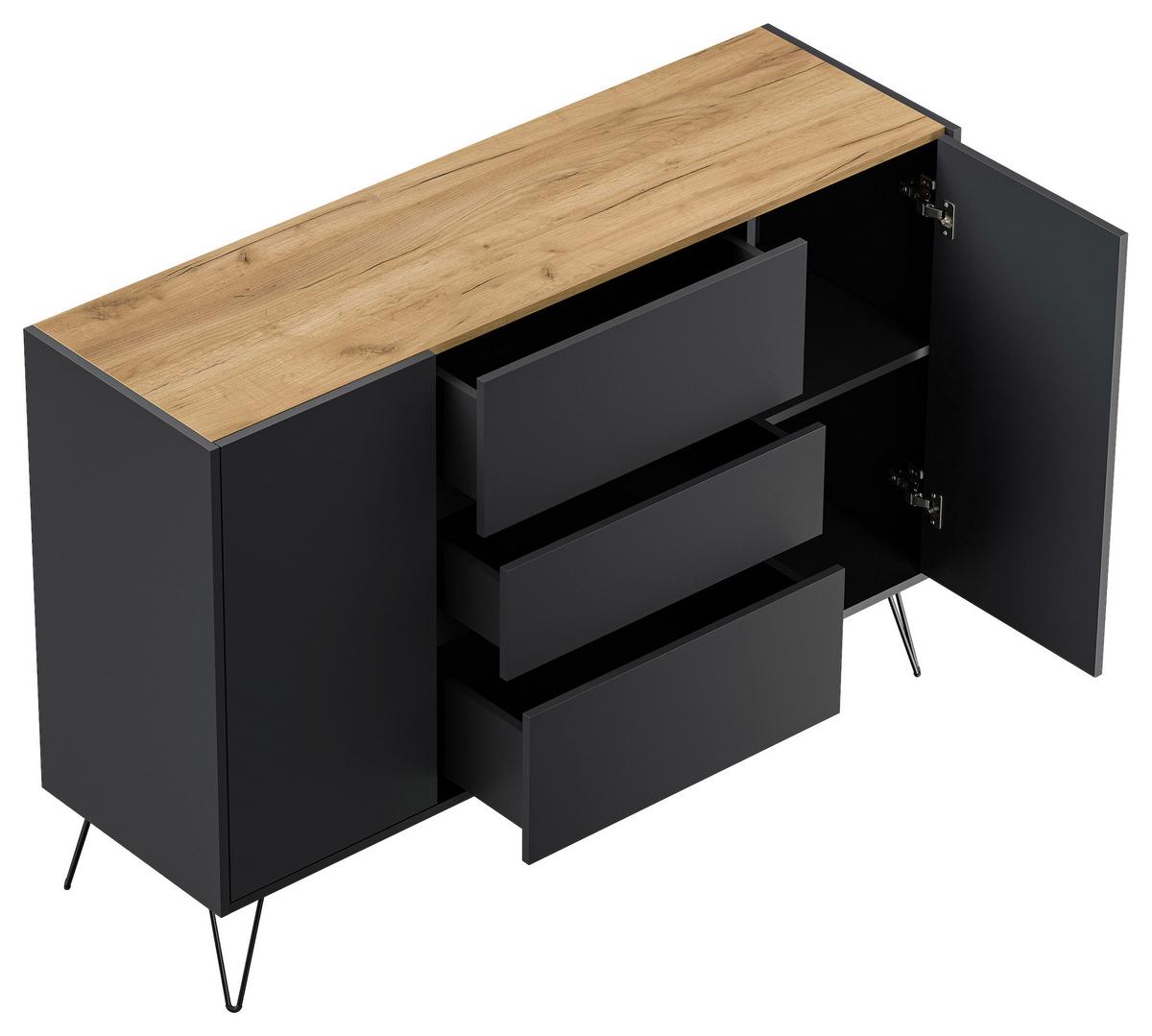 Sideboard Posseik Industrial Eichefarben/Graphitf. B:140 cm - Eichefarben/Schwarz, Design, Holzwerkstoff (140/93,6/42cm) - P & B