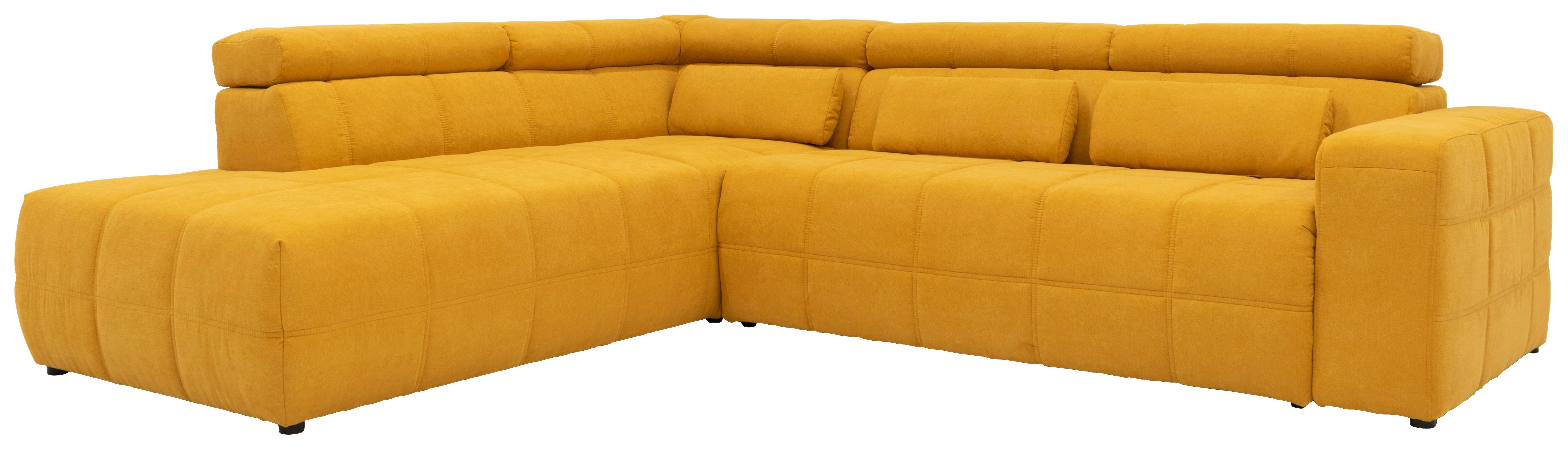 Ecksofa + Kopfteilverstellung Brandon Orange Mikrofaser - Schwarz/Orange, Design, Textil (228/275cm) - MID.YOU