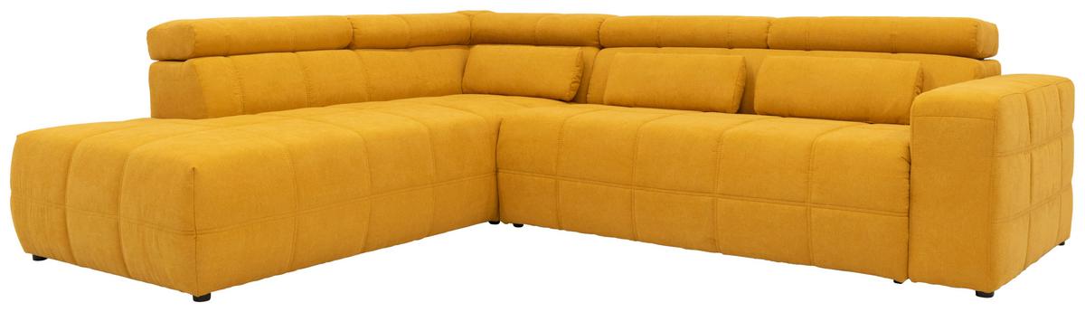 Ecksofa + Kopfteilverstellung Brandon Orange Mikrofaser - Schwarz/Orange, Design, Textil (228/275cm) - MID.YOU