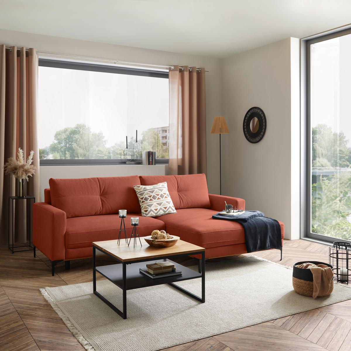 Rohová sedačka BERGAMO, pravá, rezavá - černá/rezavá, Moderní, kov/textil (238/162cm) - Ondega