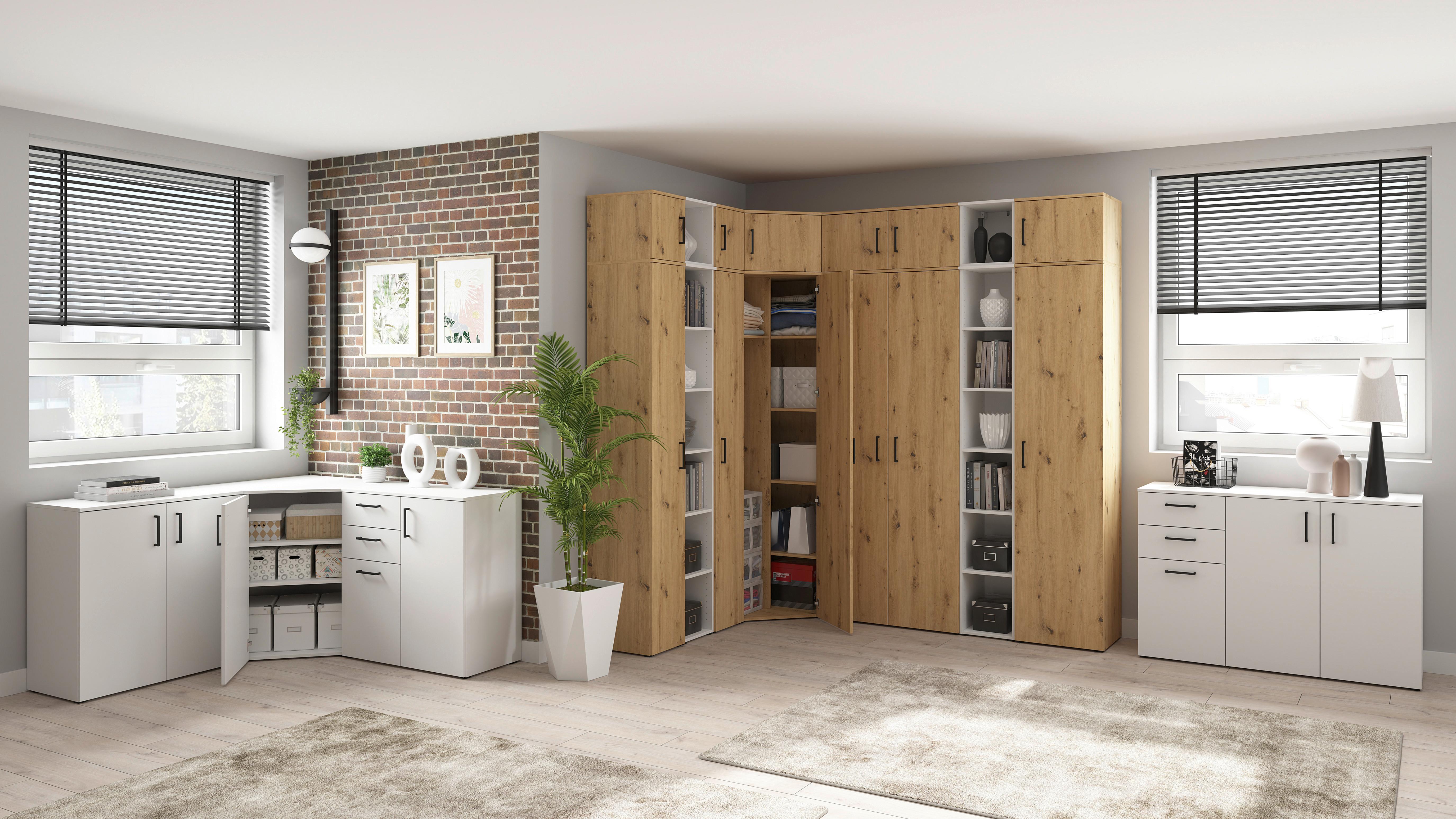 Regál Cabinet š: 30cm - biela/antracitová, Modern, kompozitné drevo/plast (30/195/40cm)