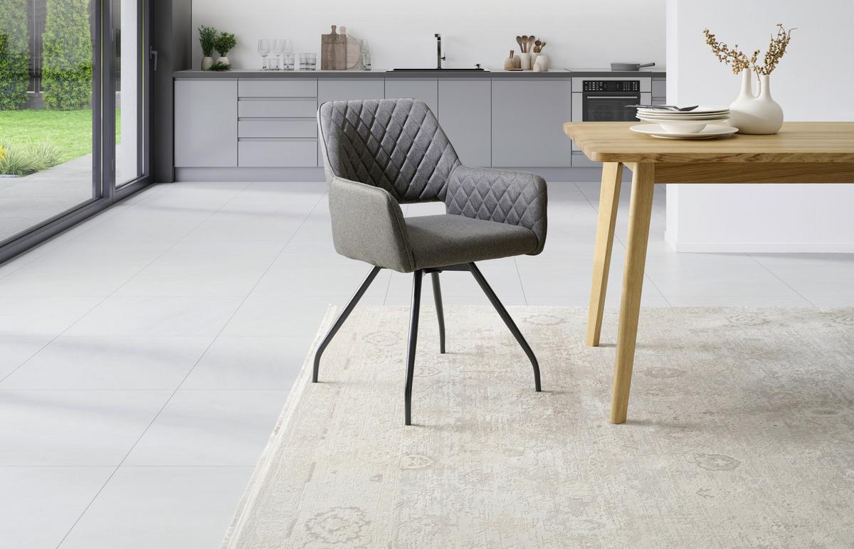 Armlehnstuhl Pam Hellgrau, Sitzfl. 360° Drehbar - Hellbraun/Schwarz, KONVENTIONELL, Holz/Textil (57/85.5/60cm) - MID.YOU