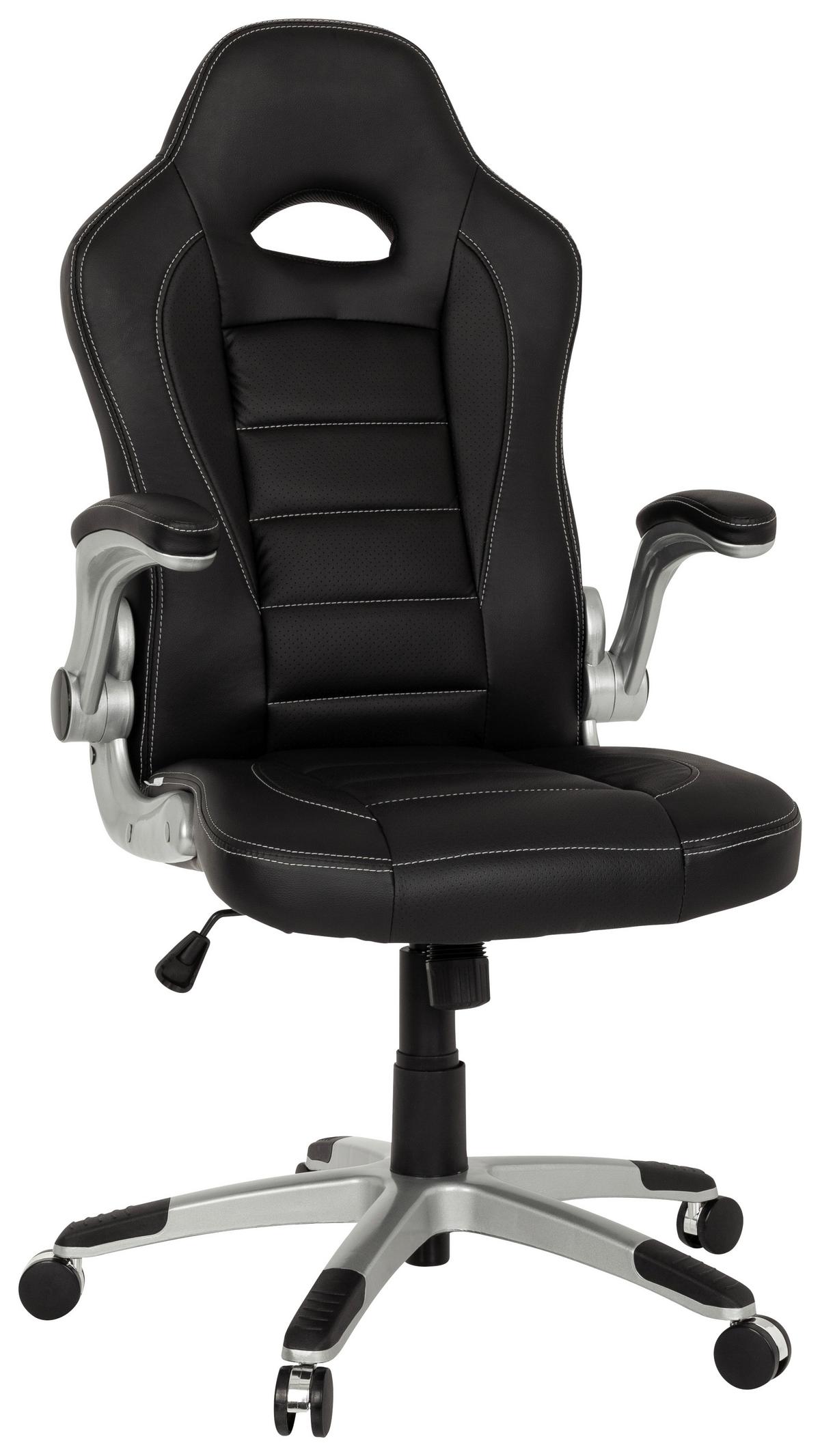 Gamingstuhl Game Sport Schwarz - Silberfarben/Schwarz, MODERN, Kunststoff/Textil (64/118/57cm) - MID.YOU