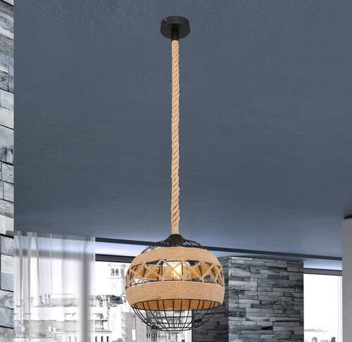 Hängeleuchte H: 120 cm 1-Flammig, Industrial Style - Schwarz/Braun, Natur, Naturmaterialien/Metall (30/120cm) - Globo