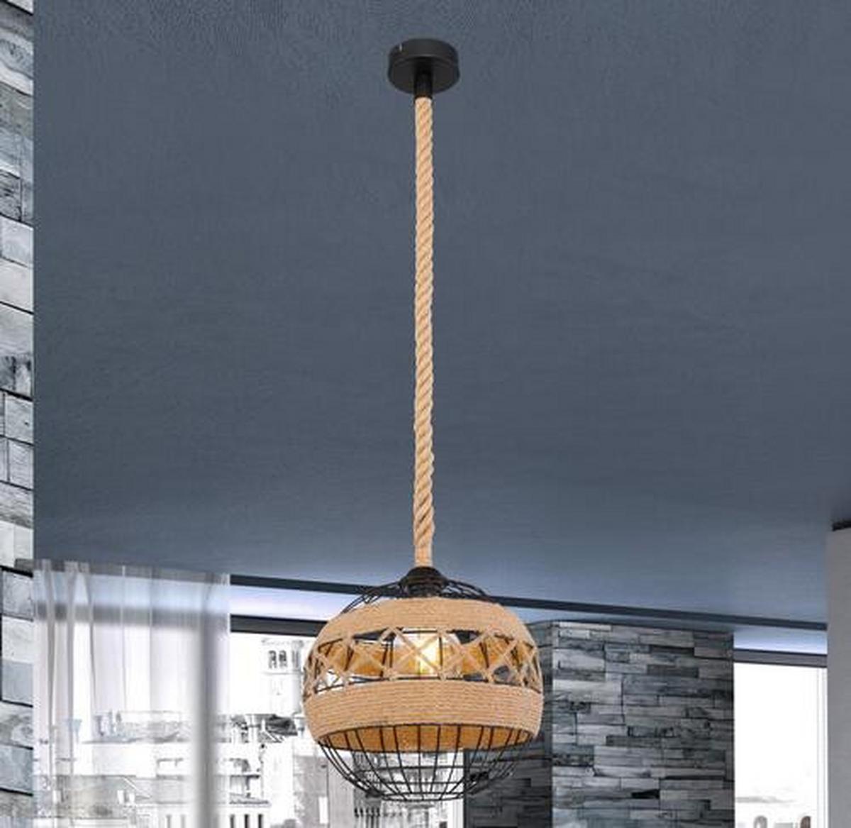 Hängeleuchte H: 120 cm 1-Flammig, Industrial Style - Schwarz/Braun, Natur, Naturmaterialien/Metall (30/120cm) - Globo